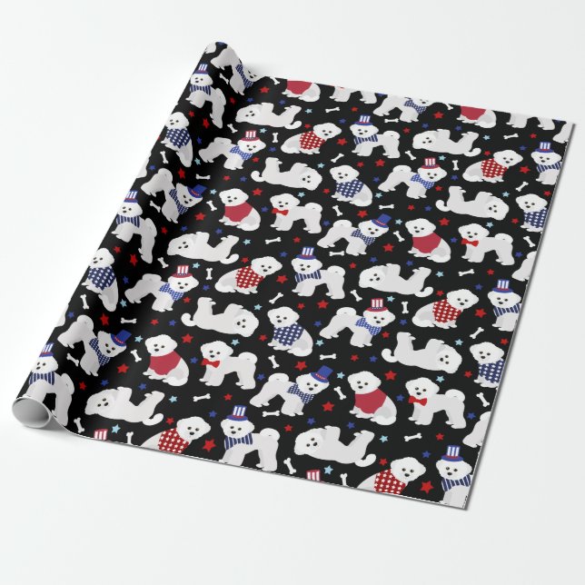 Patriotic Bichon Frise Wrapping Papper Presentpapper (Utrullad)