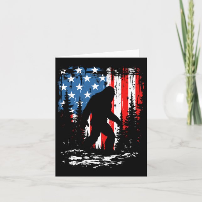 Patriotic Bigfoot Sasquatch 4:e juli USA Kort (Framsida)