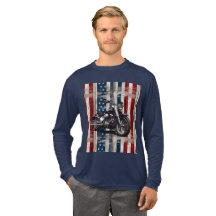 Patriotic Biker T-Shirt with Wood Grain Flag 