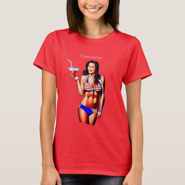 Patriotic Bikini Fitness Model Thunder_Cove T Shirt (Framsida)
