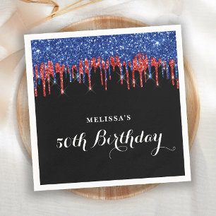 Patriotic Birthday Elegant Blue Red Glitter Drives Pappersservett