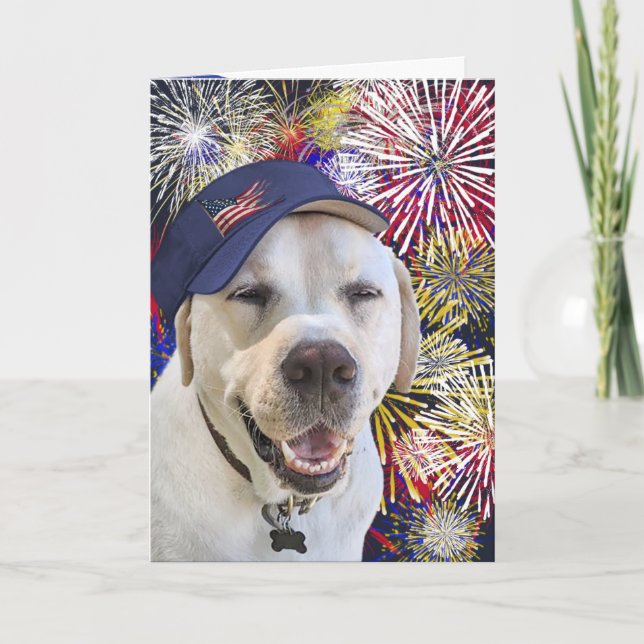 Patriotic Birthday Hund och Fireworks Kort (Framsida)