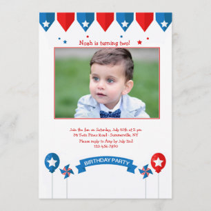 Patriotic Birthday Photo Inbjudan
