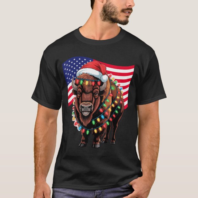Patriotic Bison Buffalo Christmas Usa Flag Holiday T Shirt (Framsida)