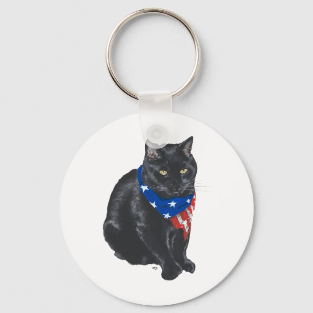 Patriotic Black Cat Nyckelring (Framsida)