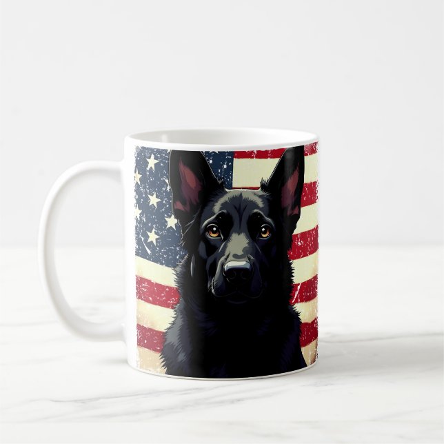 Patriotic Black German Shepherd USA American Flagg Kaffemugg (Vänster)