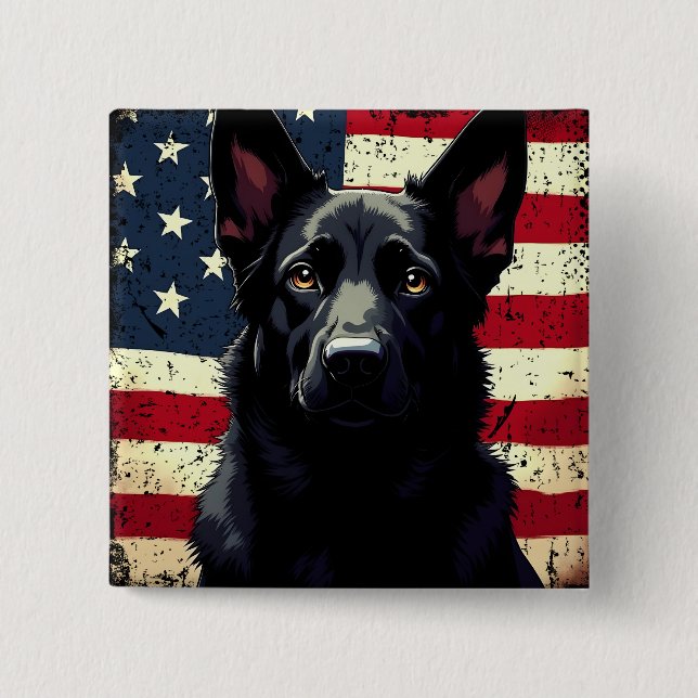 Patriotic Black German Shepherd USA American Flagg Knapp (Framsida)