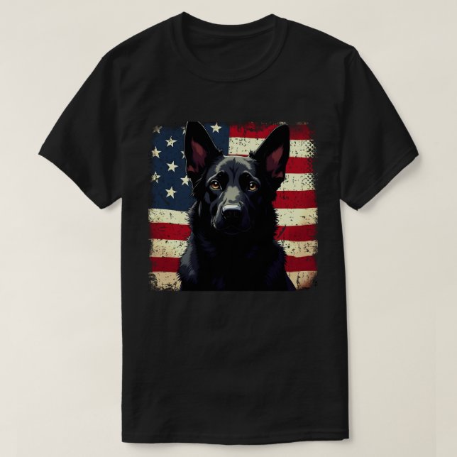 Patriotic Black German Shepherd USA American Flagg T Shirt (Design framsida)