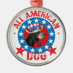 Patriotic Black och Tan Coonhound Julgransprydnad Metall