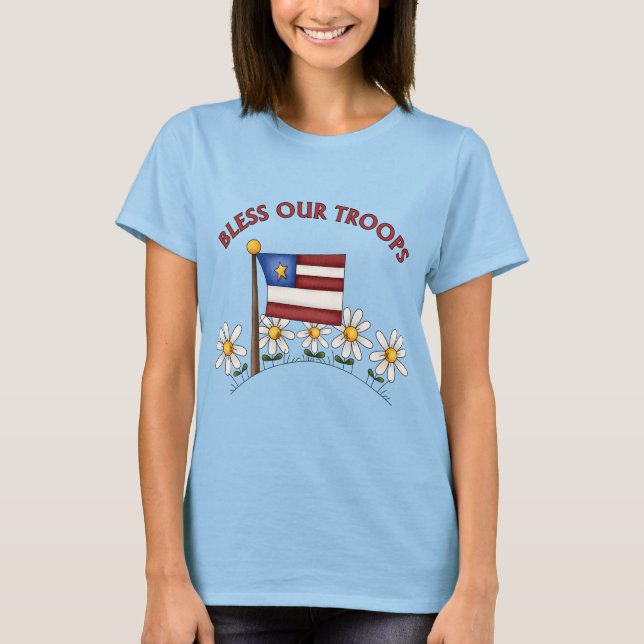 Patriotic Bless Våra trupper Tee (Framsida)
