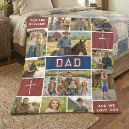Patriotic Blessed Dad 12 Photo Collage Custom Text Fleecefilt
