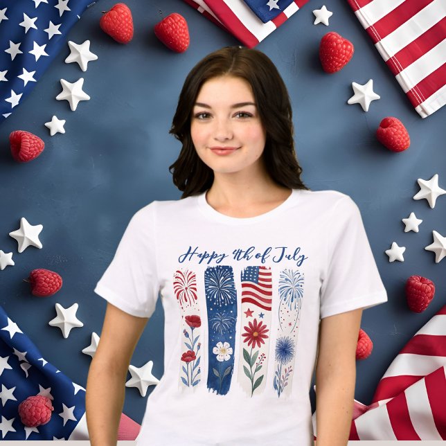 Patriotic Blommigt Fireworks, 4 juli T Shirt (Skapare uppladdad)