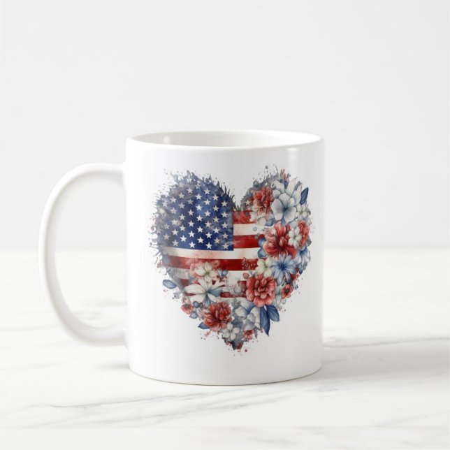 Patriotic Blommigt Heart Mugg (Vänster)