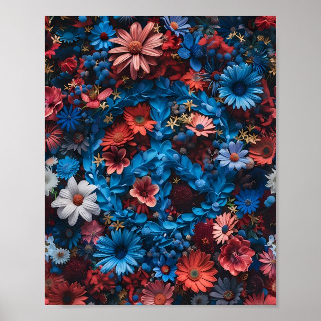 Patriotic Blommigt Peace Symbol Poster (Framsidan)