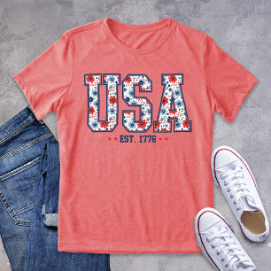 Patriotic Blommigt USA 1776 T Shirt
