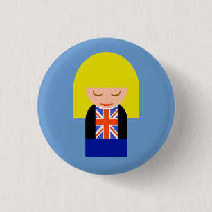 Patriotic Blonde Girl i Union Jack Flagga Knapp