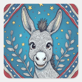 Patriotic Blue Donkey Illustration Fyrkantigt Klistermärke