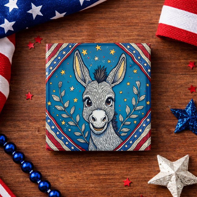 Patriotic Blue Donkey Illustration Knapp (Skapare uppladdad)
