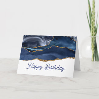 Patriotic Blue Gold Agate Birthday Kort
