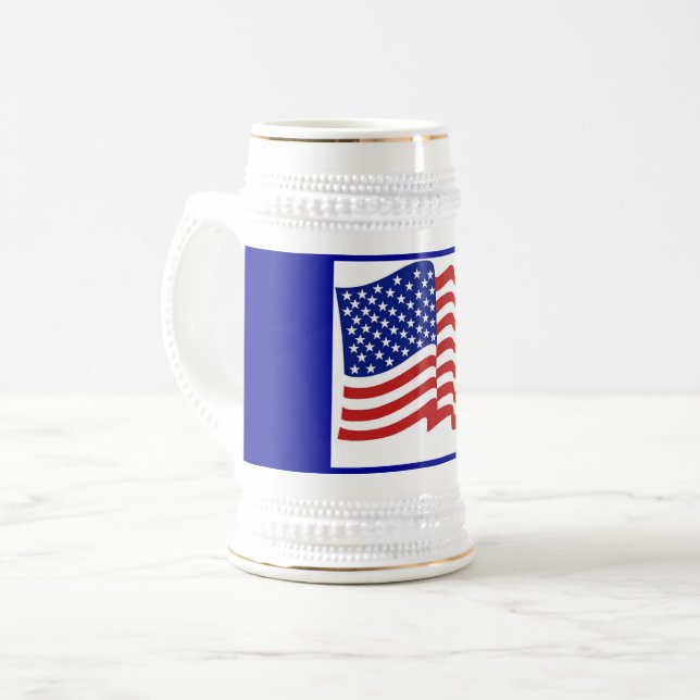 Patriotic Blue Guld US Flagga Beer Stein Sejdel (Framsida vänster)