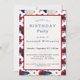 Patriotic Blue Star Bukett med rosor Birthday Inbjudningar