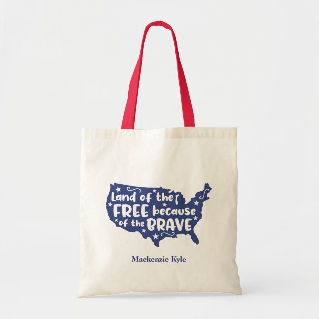 Patriotic Blue USA Karta Quote Monogram Tygkasse (Framsidan)