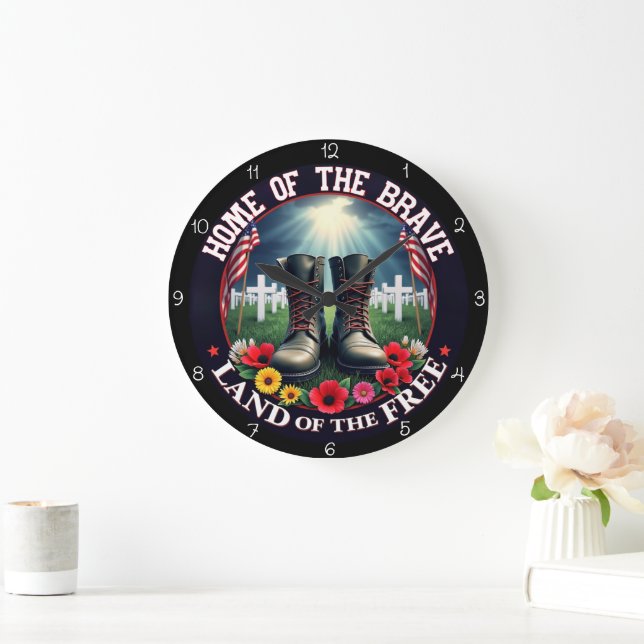 Patriotic Boots Memorial Day Clock Stor Klocka (Hem)