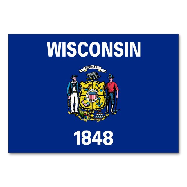 Patriotic bord-kort med Flagga av Wisconsin Bordsnummer (Baksidan)