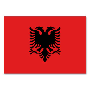 Patriotic bord-kort med Flagga från Albanien Bordsnummer