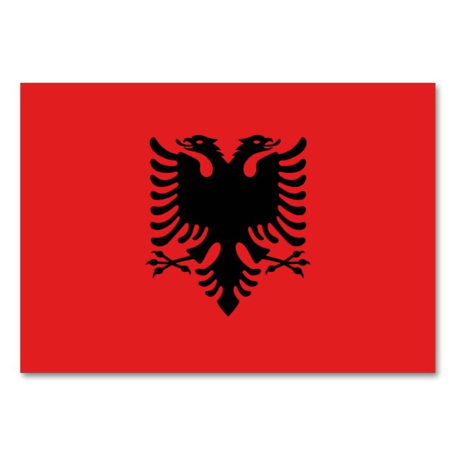 Patriotic bord-kort med Flagga från Albanien Bordsnummer (Framsidan)