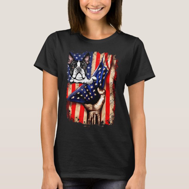 Patriotic Boston Terrier American Hund T Shirt (Framsida)