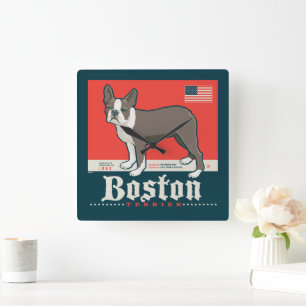 Patriotic Boston Terrier Fyrkantig Klocka