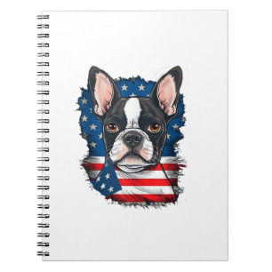 Patriotic Boston Terrier Hund Puppy American Flagg Anteckningsbok