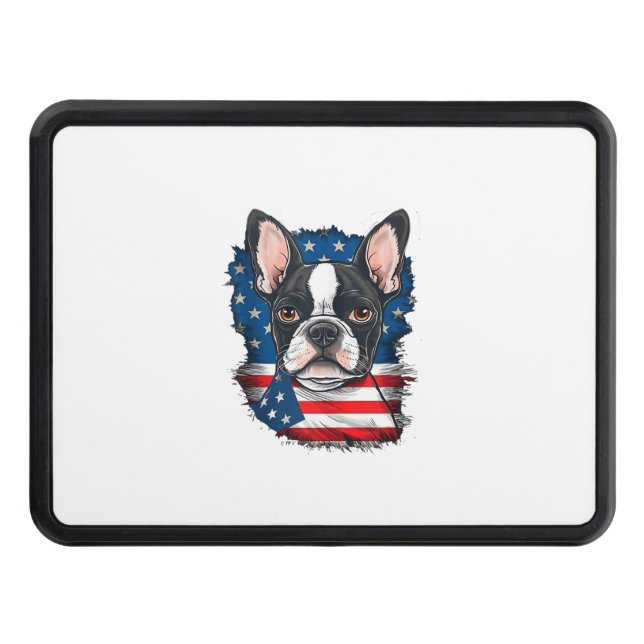 Patriotic Boston Terrier Hund Puppy American Flagg Dragkroksskydd (Framsidan)