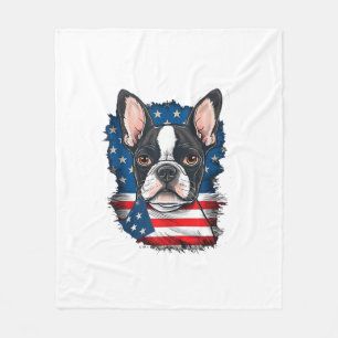 Patriotic Boston Terrier Hund Puppy American Flagg Fleecefilt
