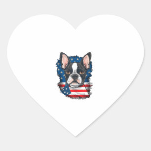 Patriotic Boston Terrier Hund Puppy American Flagg Hjärtformat Klistermärke