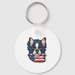 Patriotic Boston Terrier Hund Puppy American Flagg Nyckelring