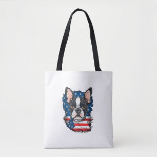 Patriotic Boston Terrier Hund Puppy American Flagg Tygkasse
