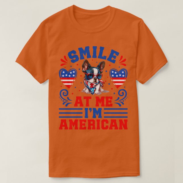 Patriotic Boston Terrier Hund T Shirt (Design framsida)