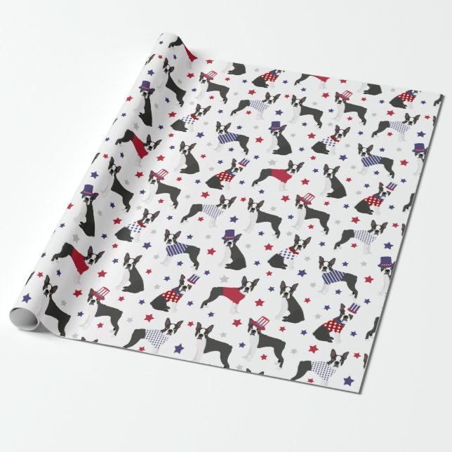 Patriotic Boston Terrier Hund Wrapping Papper Presentpapper (Utrullad)