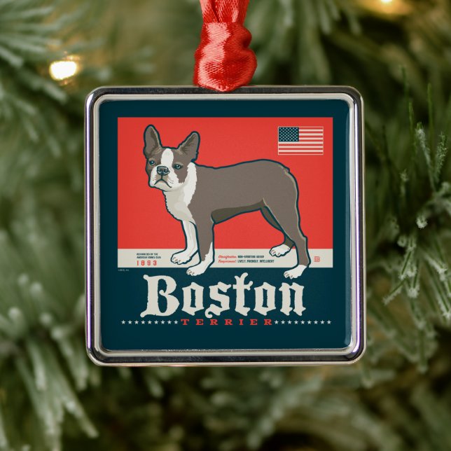 Patriotic | Boston Terrier Julgransprydnad Metall (Träd)