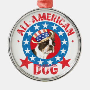 Patriotic Boston Terrier Julgransprydnad Metall