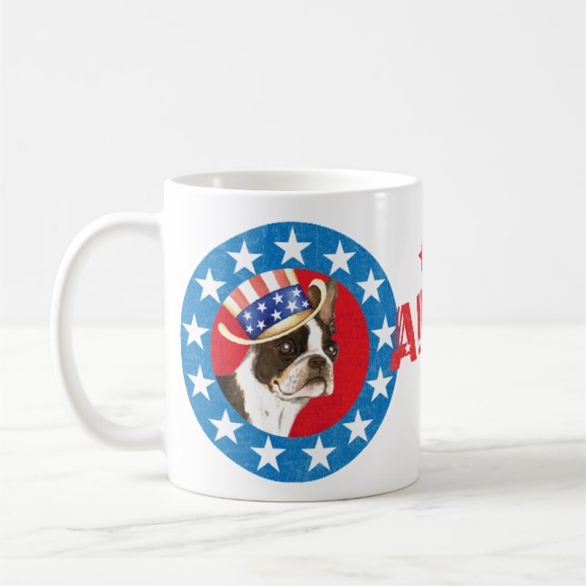 Patriotic Boston Terrier Kaffemugg (Vänster)