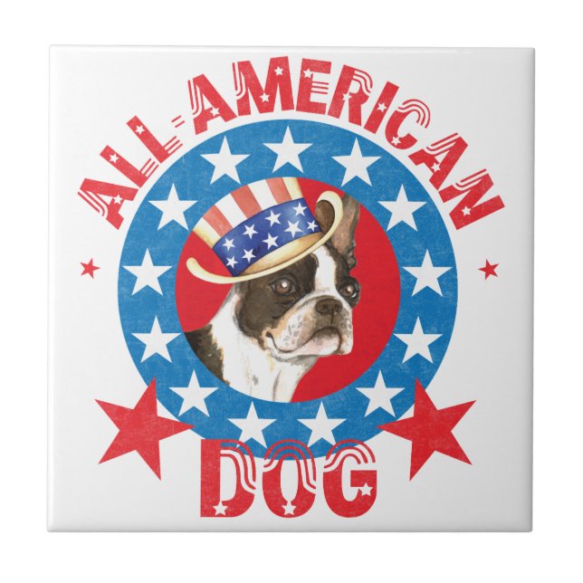 Patriotic Boston Terrier Kakelplatta (Framsidan)