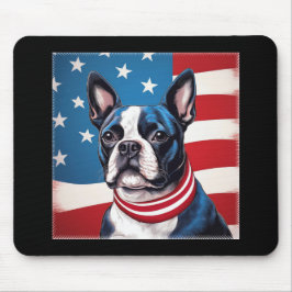 Patriotic Boston Terrier med amerikansk Flagga Musmatta