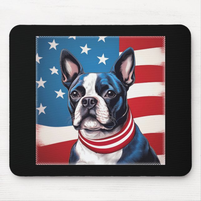 Patriotic Boston Terrier med amerikansk Flagga Musmatta (Framsidan)