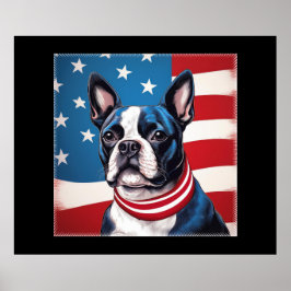 Patriotic Boston Terrier med amerikansk Flagga Poster