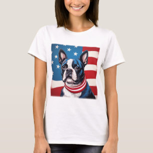 Patriotic Boston Terrier med amerikansk Flagga T Shirt