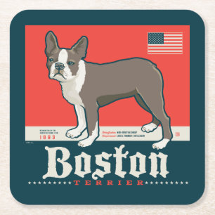 Patriotic Boston Terrier Underlägg Papper Kvadrat
