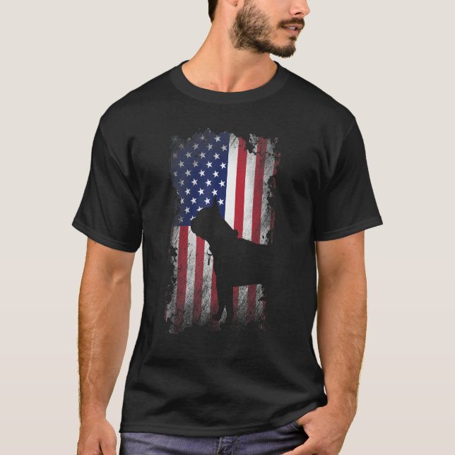 Patriotic Boston Terriers American Flagga Hund T Shirt (Framsida)